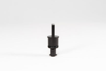 Black anodized CNC-machined 6061 aluminum lower radiator hose drain plug by GPS, featuring etched logo and 3.0T-017 marking – premium upgrade for Audi 3.0T engines.
